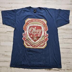Vtg Y2K OBEY Lager Propaganda Brewing Streetwear Breweriana T Shirt Craft beer L